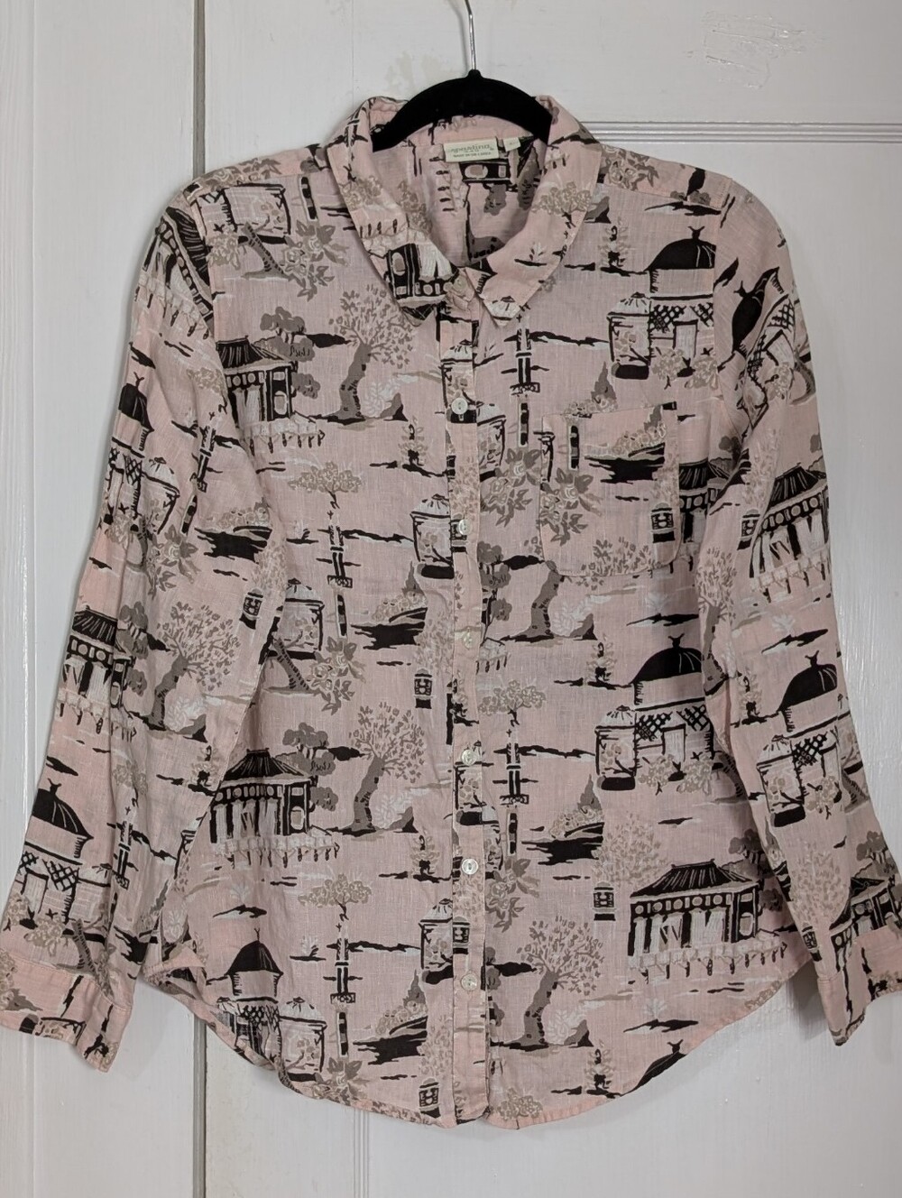 Spartina 449 Womens Large Pink Button Up Shirt 100% Linen Lightweight Resortwear